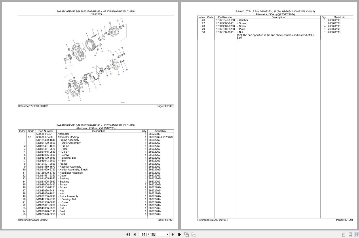 Komatsu Engine SAA4D107E 1F 26102262 UP Parts Catalog (2)