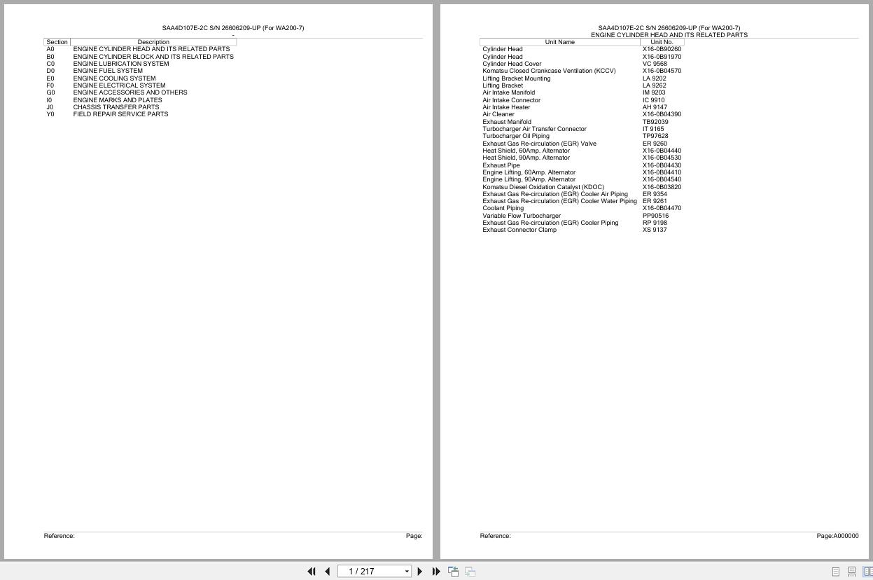 Komatsu Engine SAA4D107E 2C 26606209 UP Parts Catalog (1)