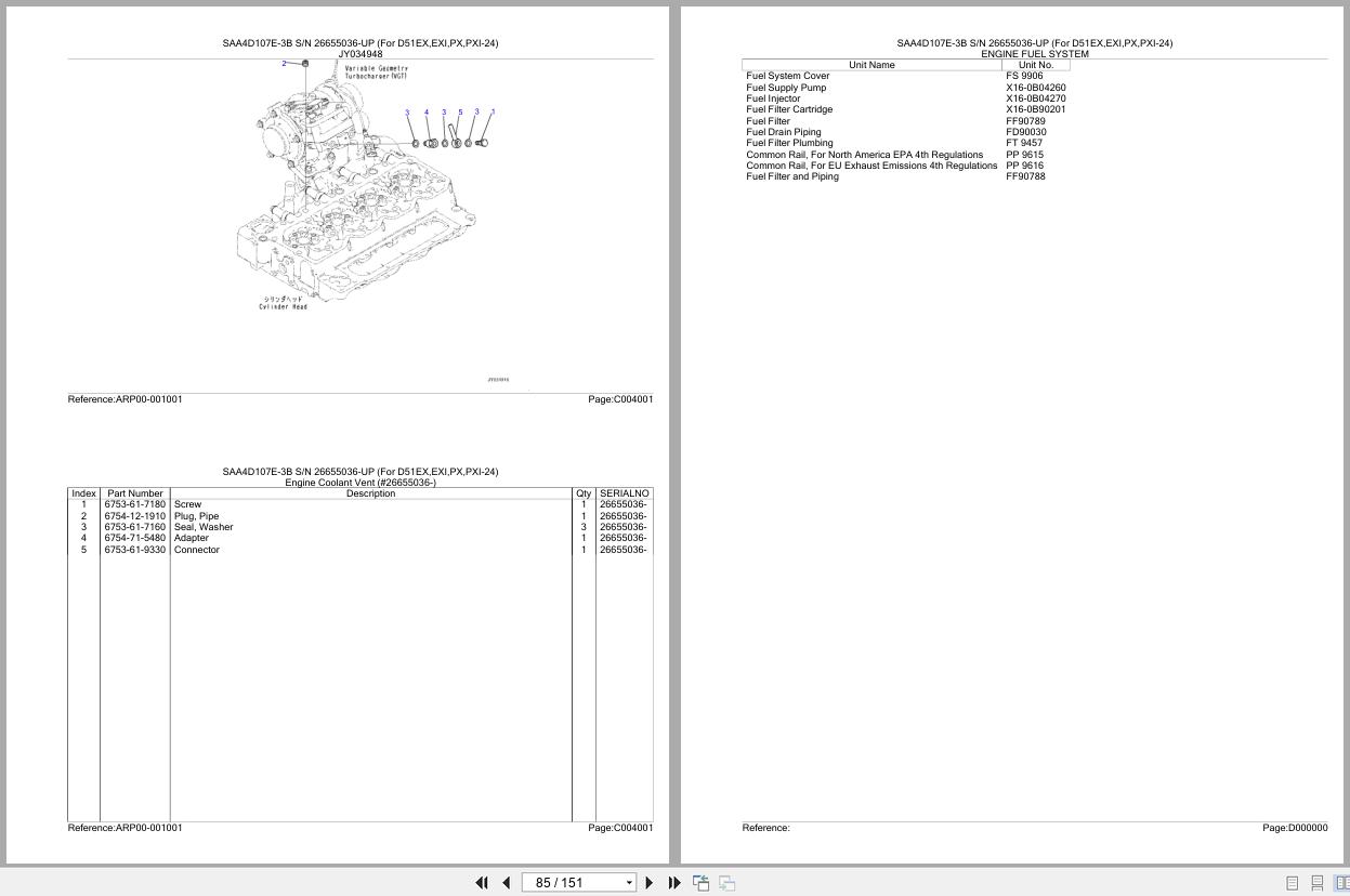 Komatsu Engine SAA4D107E 3B 26655036 UP D51EX D51EXI D51PX D51PXI 24 Parts Catalog (2)