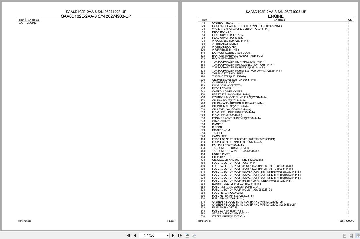 Komatsu Engine SAA6D102E 2AA 8 26274903 UP Parts Catalog (1)