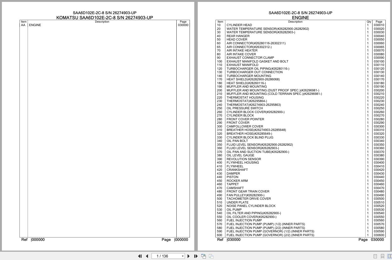 Komatsu Engine SAA6D102E 2C 8 26274903 UP Parts Catalog (1)