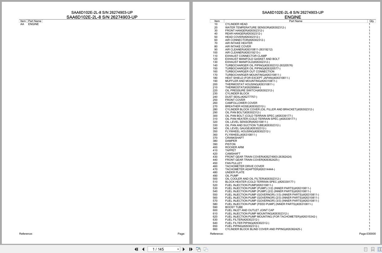 Komatsu Engine SAA6D102E 2L 8 26274903 UP Parts Catalog (1)