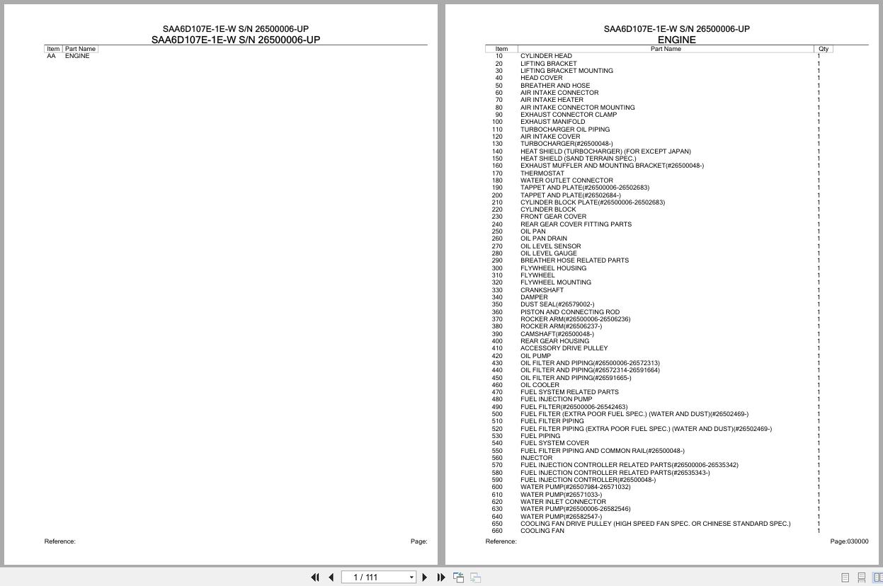 Komatsu Engine SAA6D107E 1E W 26500006 UP Parts Catalog (1)