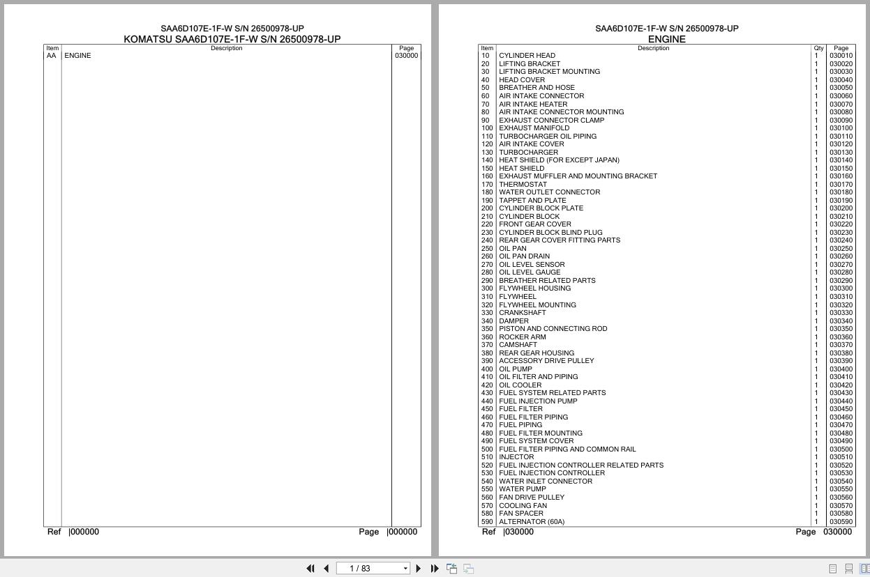 Komatsu Engine SAA6D107E 1F W 26500978 UP Parts Catalog (1)