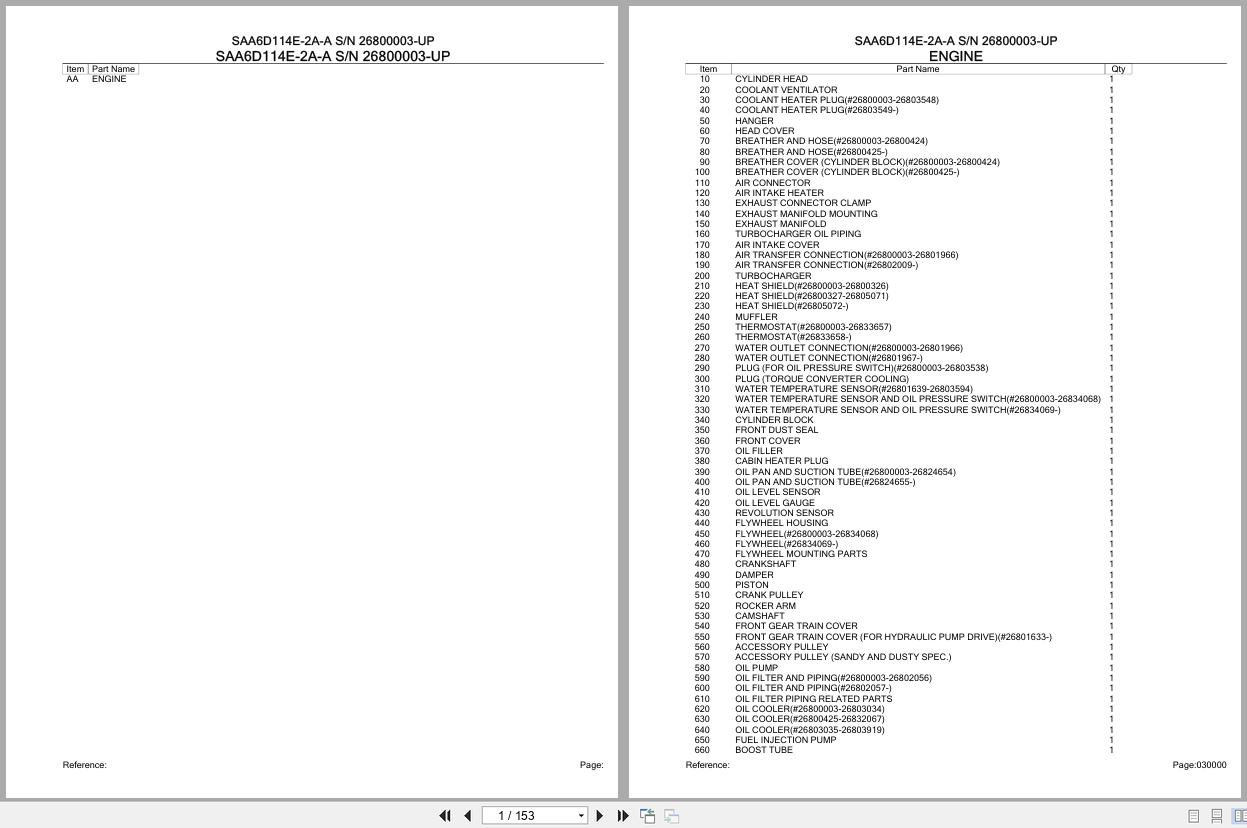 Komatsu Engine SAA6D114E 2A A 26800003 UP Parts Catalog (1)