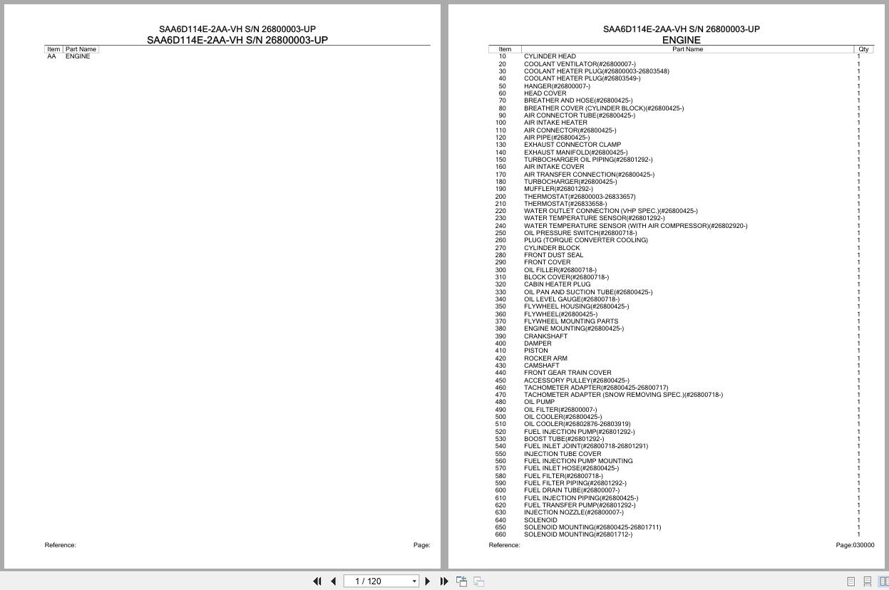 Komatsu Engine SAA6D114E 2AA VH 26800003 UP Parts Catalog (1)