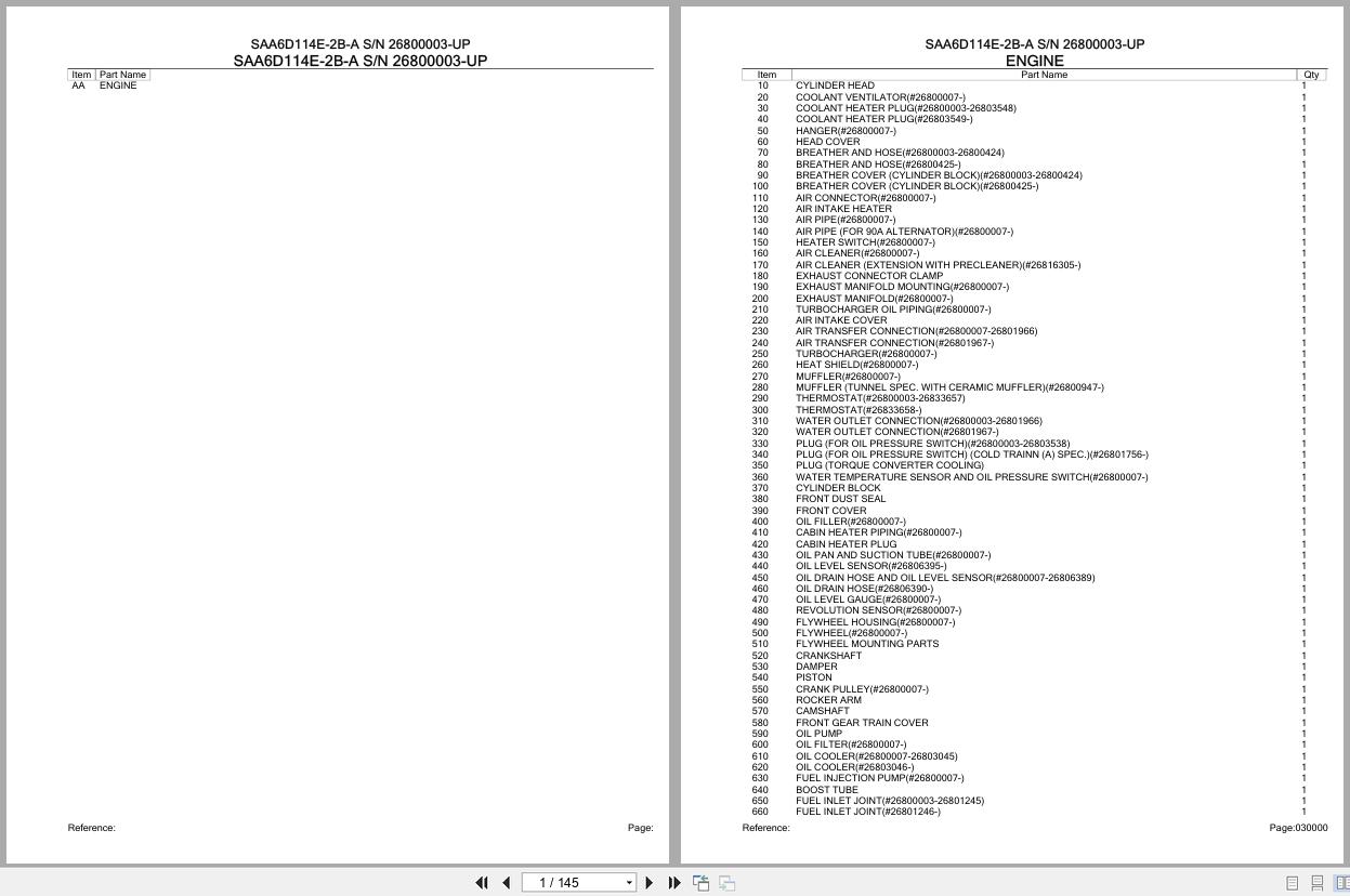 Komatsu Engine SAA6D114E 2B A 26800003 UP Parts Catalog (1)