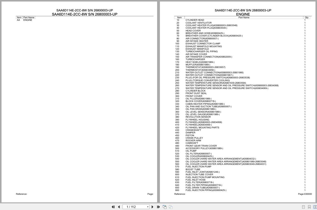 Komatsu Engine SAA6D114E 2CC 8W 26800003 UP Parts Catalog (1)