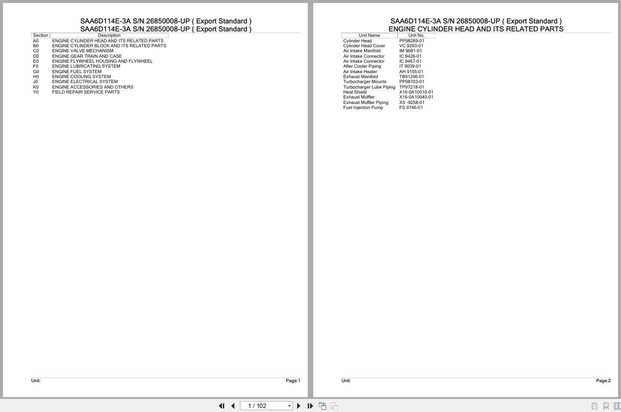 Komatsu Engine SAA6D114E 3A 26850008 UP Parts Catalog (1)