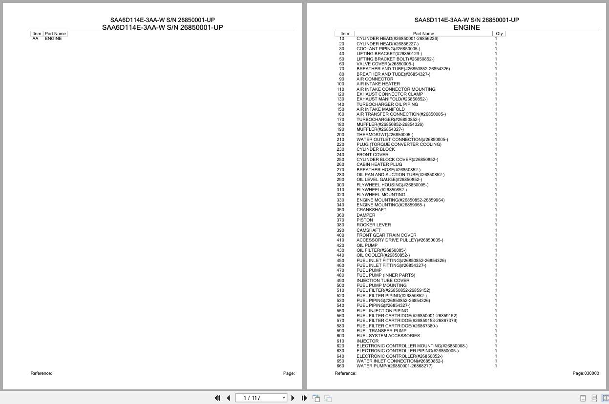 Komatsu Engine SAA6D114E 3AA W 26850001 UP Parts Catalog (1)