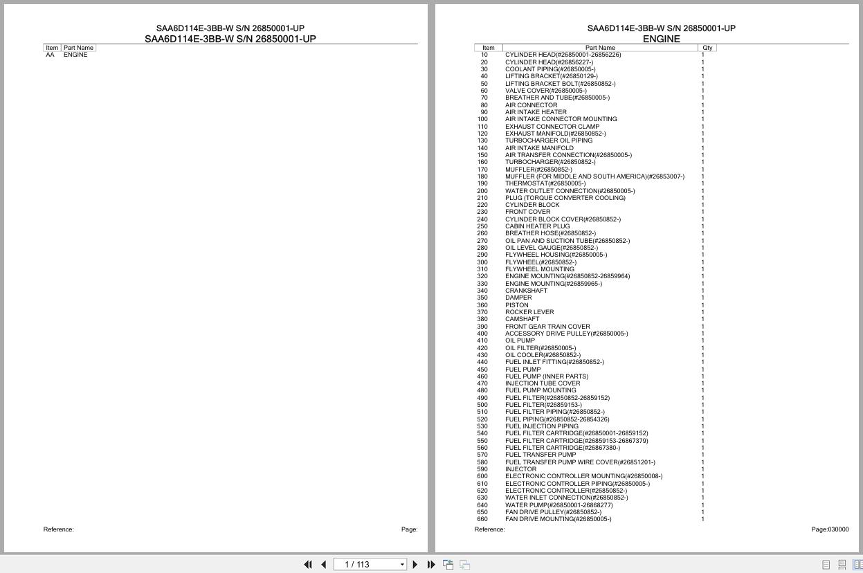 Komatsu Engine SAA6D114E 3BB W 26850001 UP Parts Catalog (1)