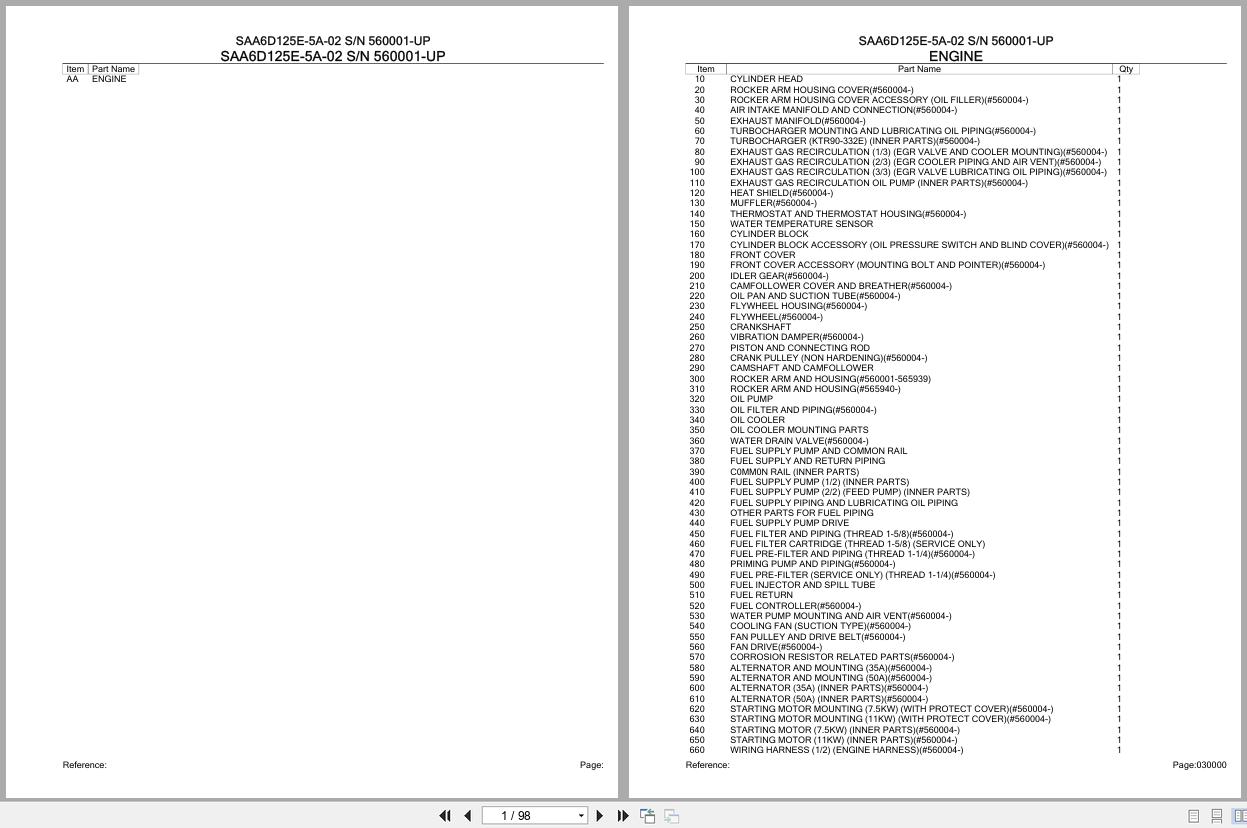 Komatsu Engine SAA6D125E 5A 02 560001 UP Parts Catalog (1)