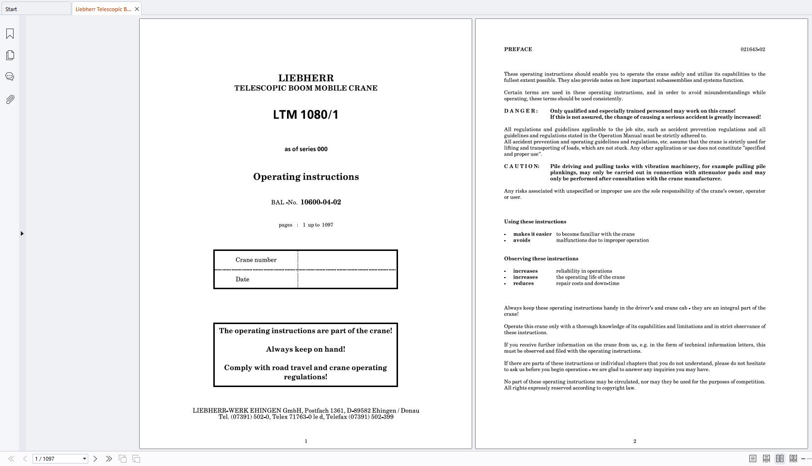 Liebherr Telescopic Boom Mobile Crane LTM1080 1 Operating Instructions EN (1)