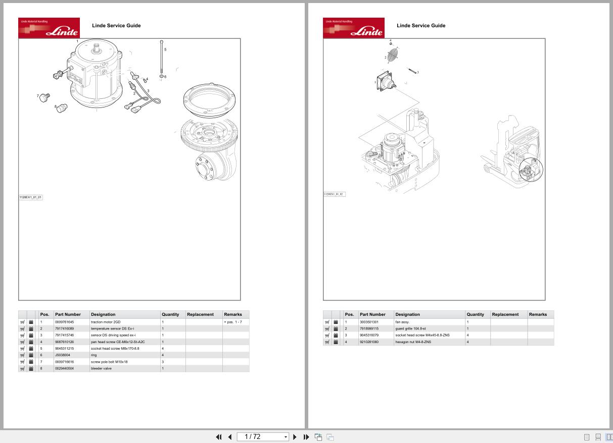 Linde Forklift R Series R1120 01 R14 R25 EX Zone 1 21 (2G 2D) Parts Catalog (1)