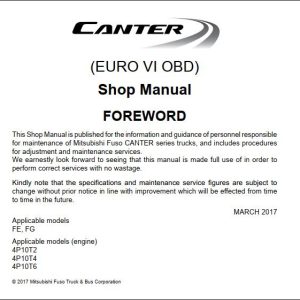 Mitsubishi FUSO Canter TF1 EURO VI OBD Workshop Manual 2016 SMCM1702E 1