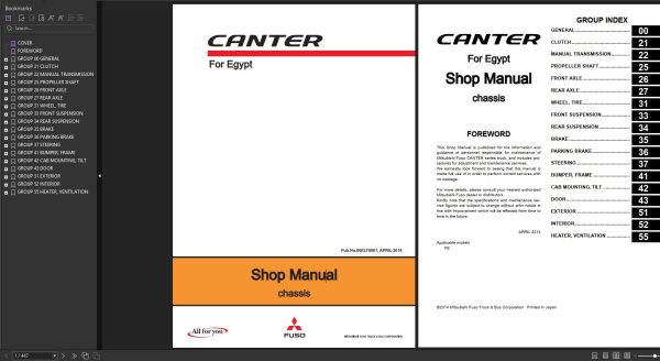 Mitsubishi FUSO Canter for Egypt Chassis Shop Manual 2014