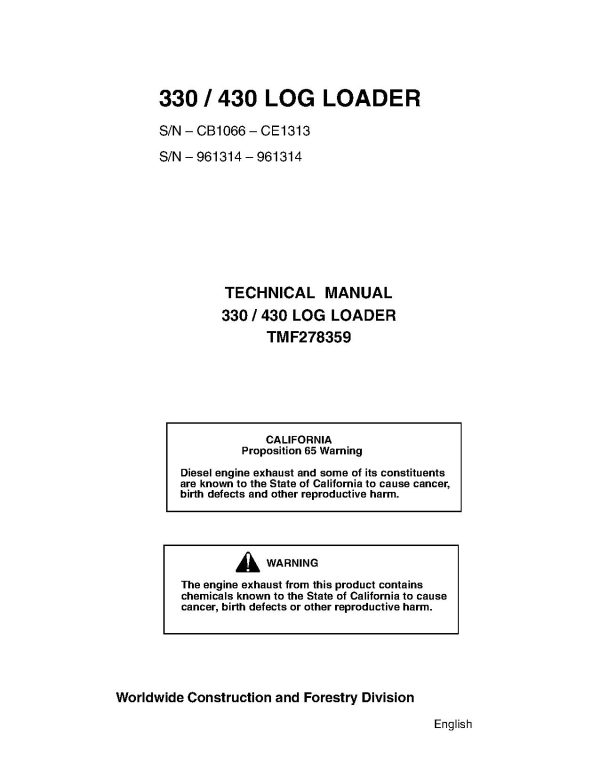 TimberJack 330 430 Log Loaders Technical Manual TMF278359 (1) Timberjack 330 430 Log Loaders Technical Manual Tmf278359 (1)