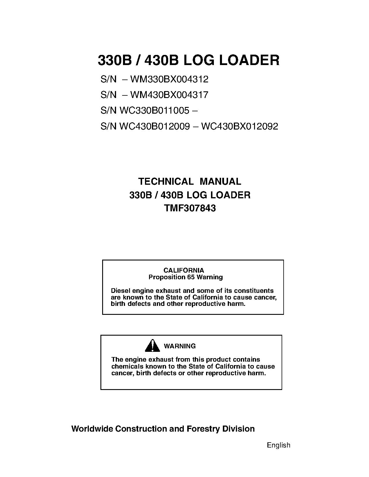 TimberJack 330B and 430B Log Loaders Technical Manual TMF307843 (1)