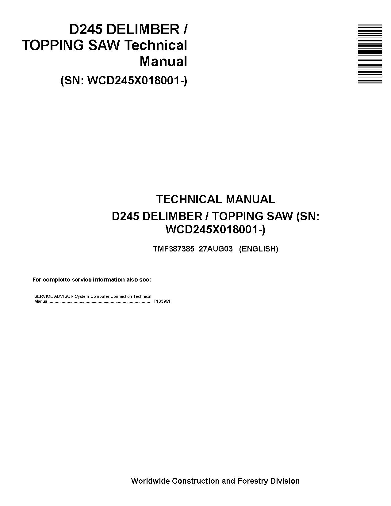 Waratah D245 Delimber Topping Saw Technical Manual TMF387385 (1)