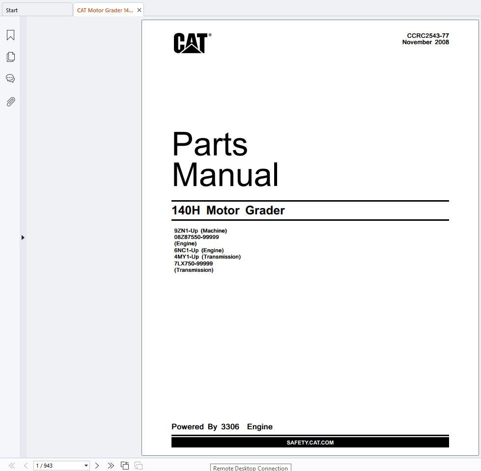 CAT Motor Grader 140H Parts Manual CCRC2543 77 (1)