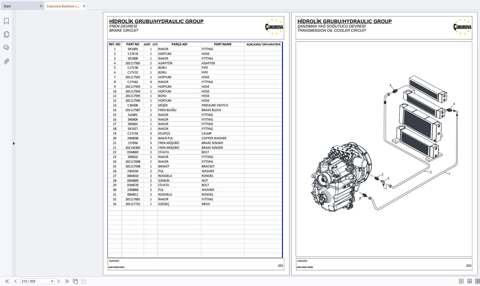 Cukurova Backhoe Loader 885 Spare Parts Catalog 201160037R11 EN TR (2)