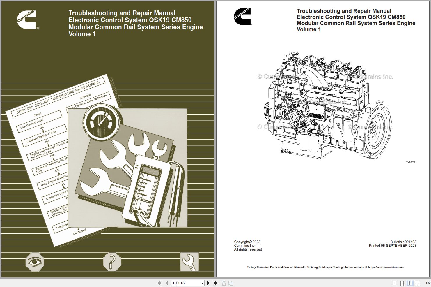 Cummins Engine QSK19 CM850 Troubleshooting Repair Manual 4021493 2023 (1)