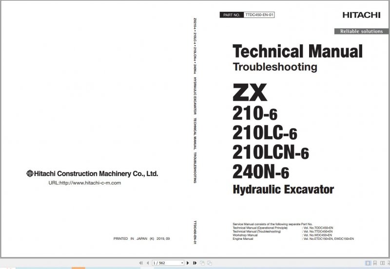 Hitachi Excavator ZX200 6 Parts Technical Workshop Manual 2