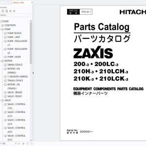 Hitachi Excavators ZX200 3 to ZX210LCK 3 Equipment Component Parts Catalog P1U1 E1 1
