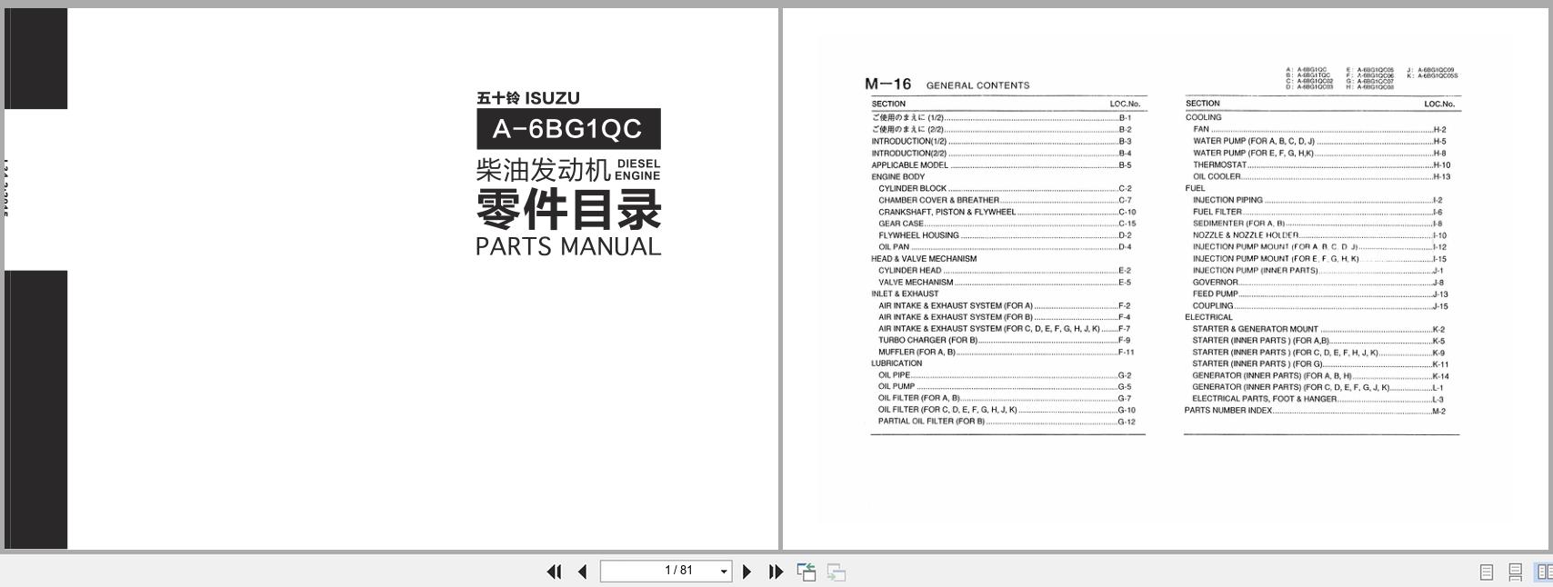 Isuzu Diesel Engine A 6BG1QC to A 6BG1QC05S Parts Catalog L34 2 2015 EN ZH (1)