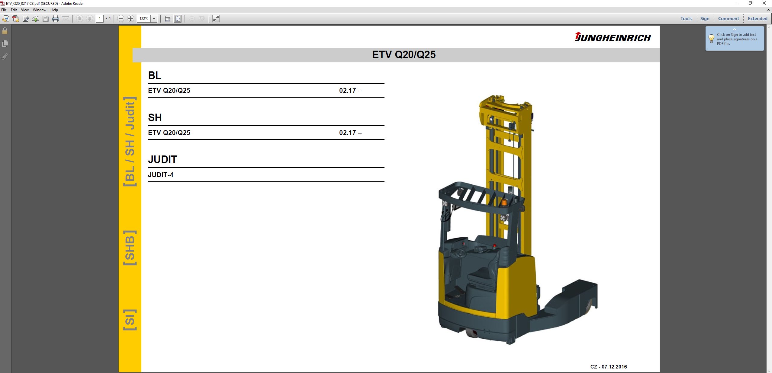 JUNGHEINRICH JETI ForkLift SH v4.37.16 CZ18 08.2025 Service Information 3