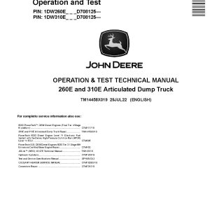 John Deere 260E 310E Articulated Dump Trucks Operation and Test Manual TM14458X019 (1)
