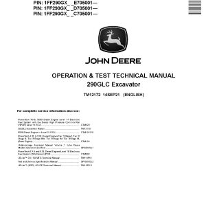 John Deere 290GLC Crawler Excavators Operation and Test Manual TM12172 (1)