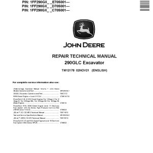John Deere 290GLC Crawler Excavators Repair Manual TM12178 (1)
