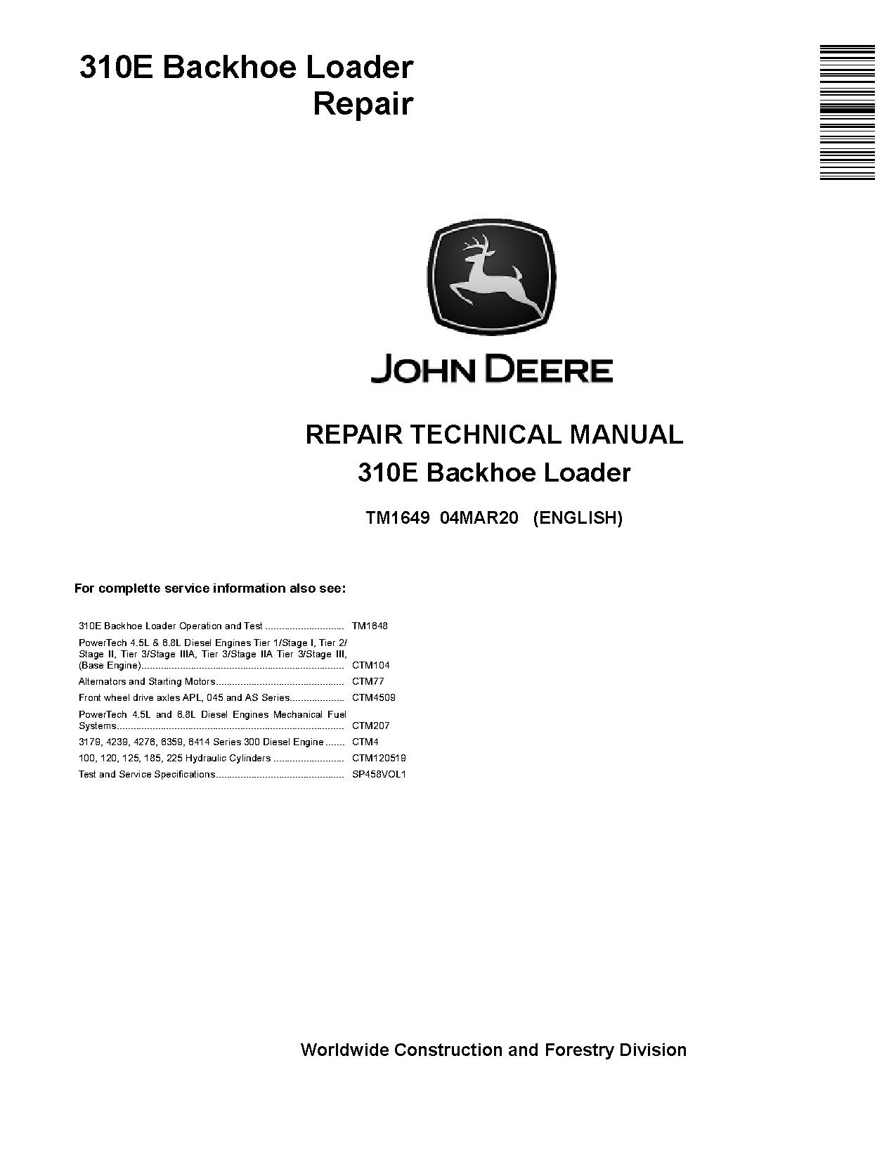 John Deere 310E Backhoe Loaders Repair Manual TM1649 (1)