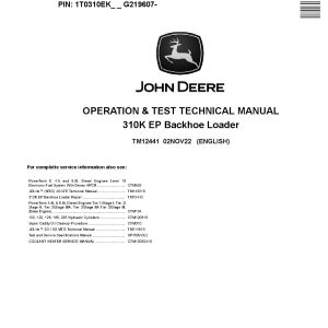 John Deere 310K Backhoe Loaders Operation and Test Manual TM12441 (1)