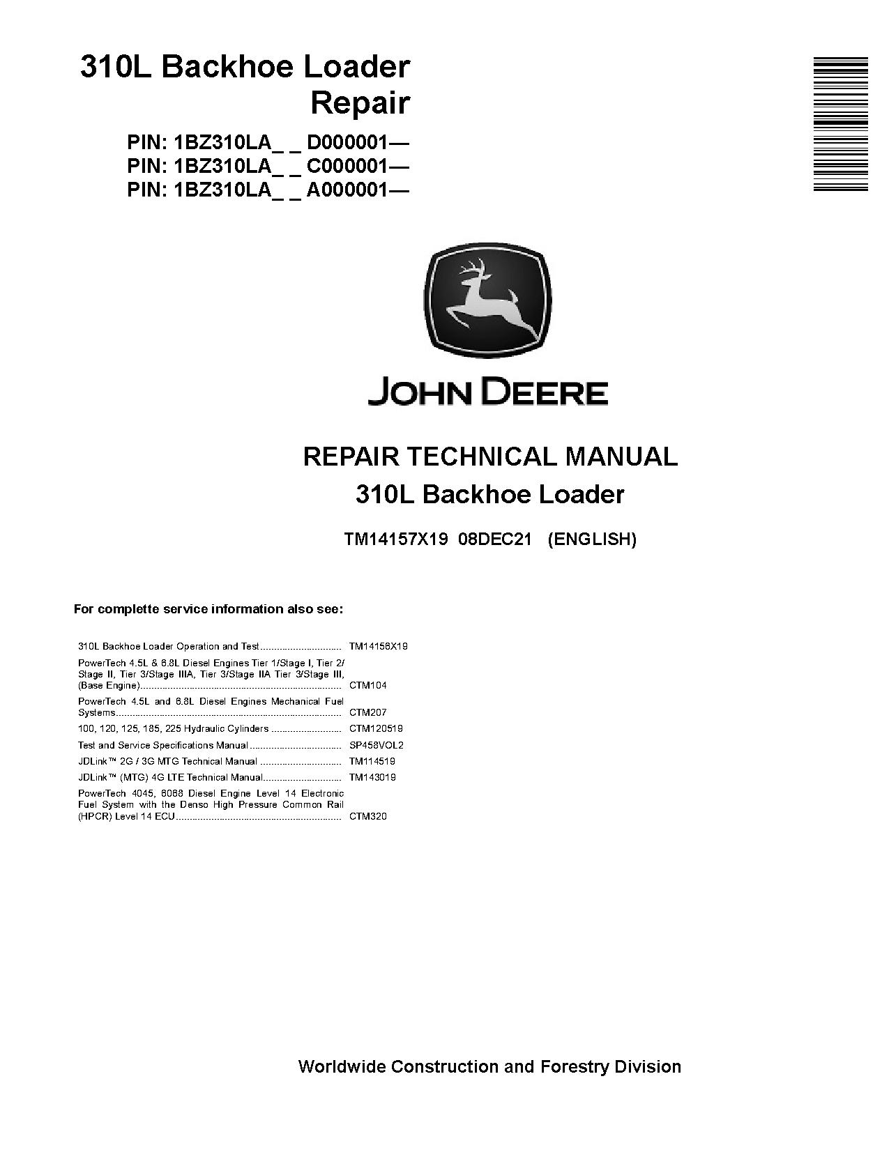 John Deere 310L Backhoe Loaders Repair Manual TM14157X19 (1)