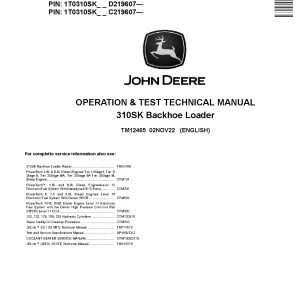 John Deere 310SK Side Shift Backhoe Loaders Operation and Test Manual TM12465 (1)
