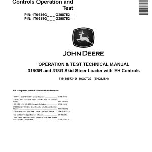John Deere 316GR 318G Skid Steer Loaders Operation and Test Manual TM13857X19 (1)