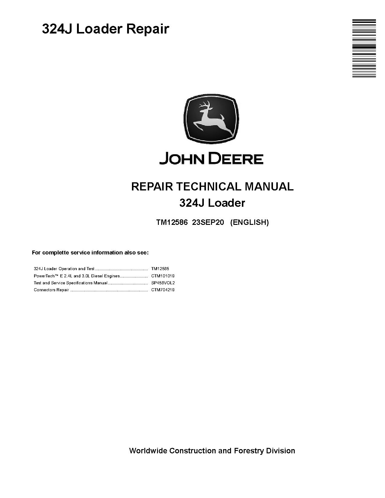 John Deere 324J Compact 4WD Loaders Repair Manual TM12586 (1)