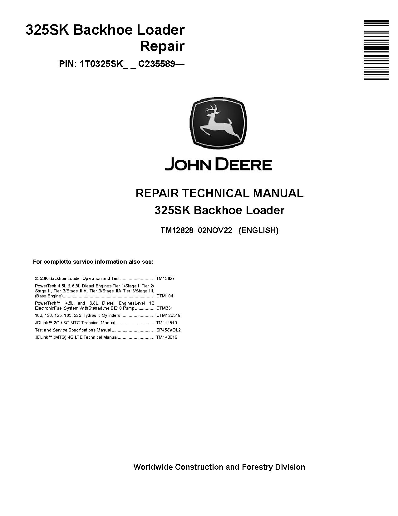 John Deere 325SK Side Shift Backhoe Loaders Repair Manual TM12828 (1)
