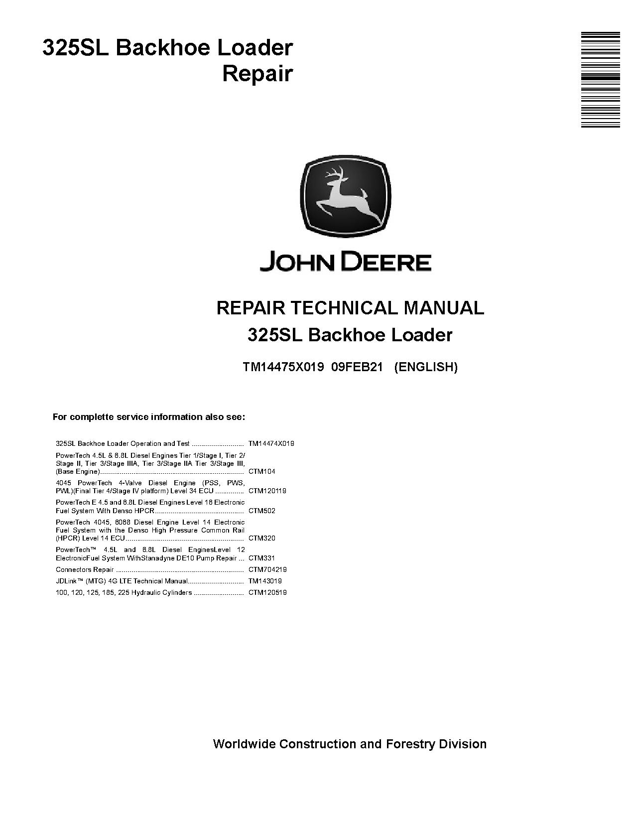 John Deere 325SL Backhoe Loaders Repair Manual TM14475X019 (1)