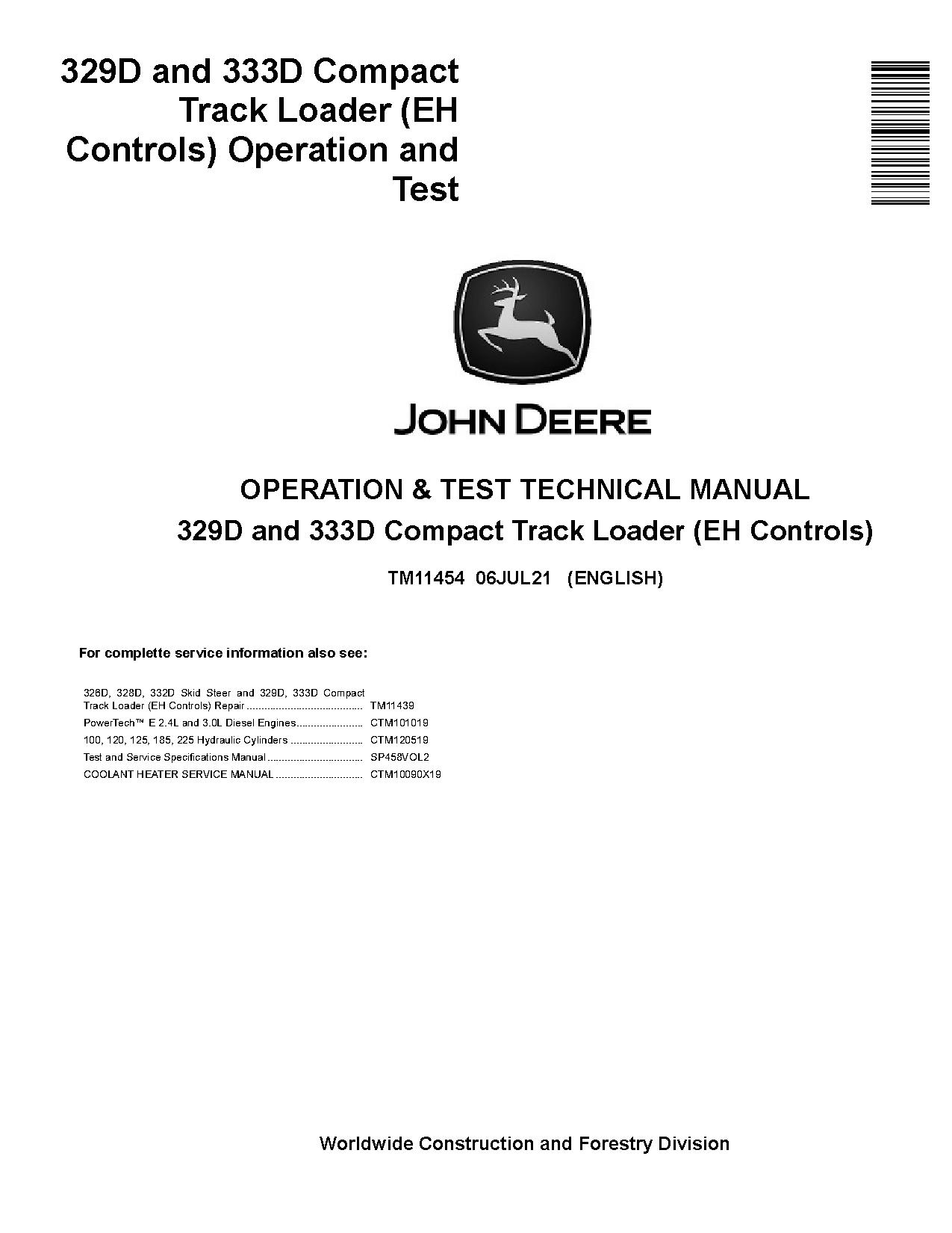 John Deere 329D 333D Compact Track Loaders Operation and Test Manual TM11454 (1)