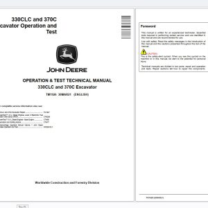 John Deere 330C LC 370C Crawler Excavators Operation Test Manual TM1926 (1)