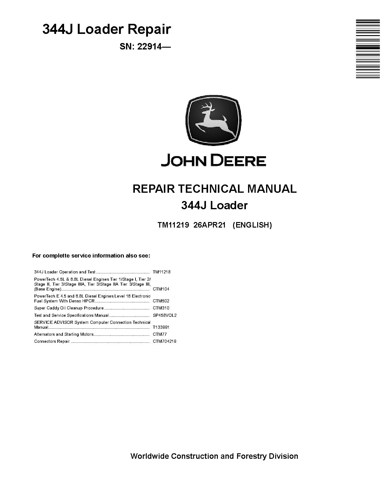John Deere 344J Compact 4WD Loaders Repair Manual TM11219 (1)
