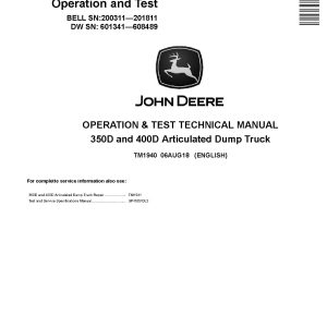 John Deere 350D 400D Articulated Dump Trucks Operation Test Manual TM1940 (1)