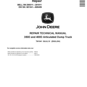 John Deere 350D 400D Articulated Dump Trucks Repair Manual TM1941 (1)
