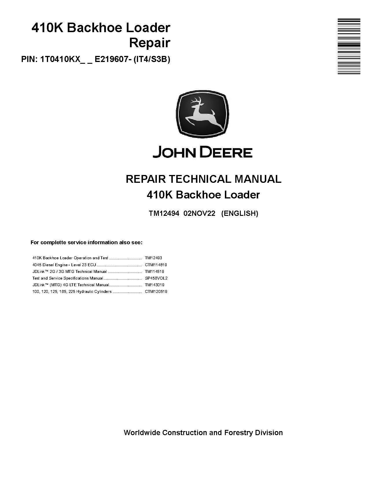 John Deere 410K Backhoe Loaders Repair Manual TM12494 (1)