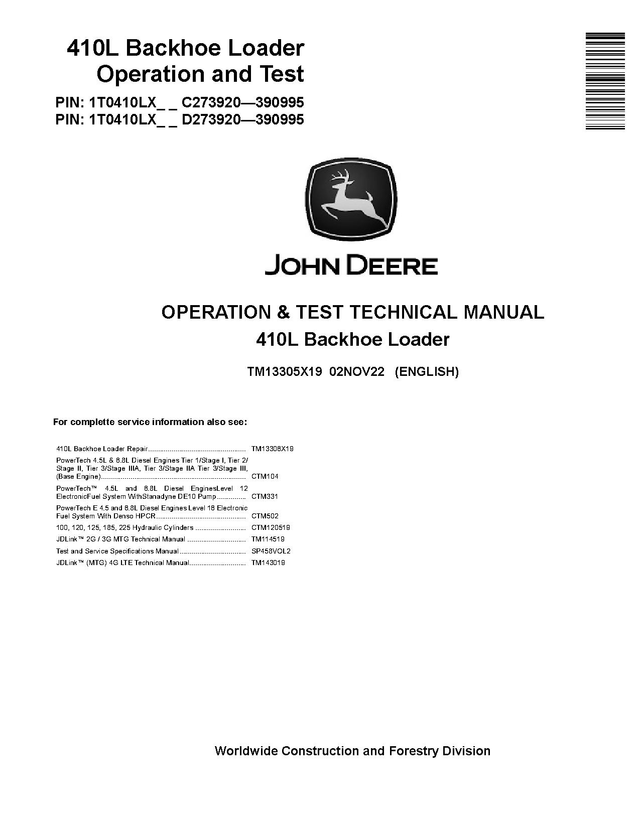 John Deere 410L Backhoe Loaders Operation Test Manual TM13305X19 (1)