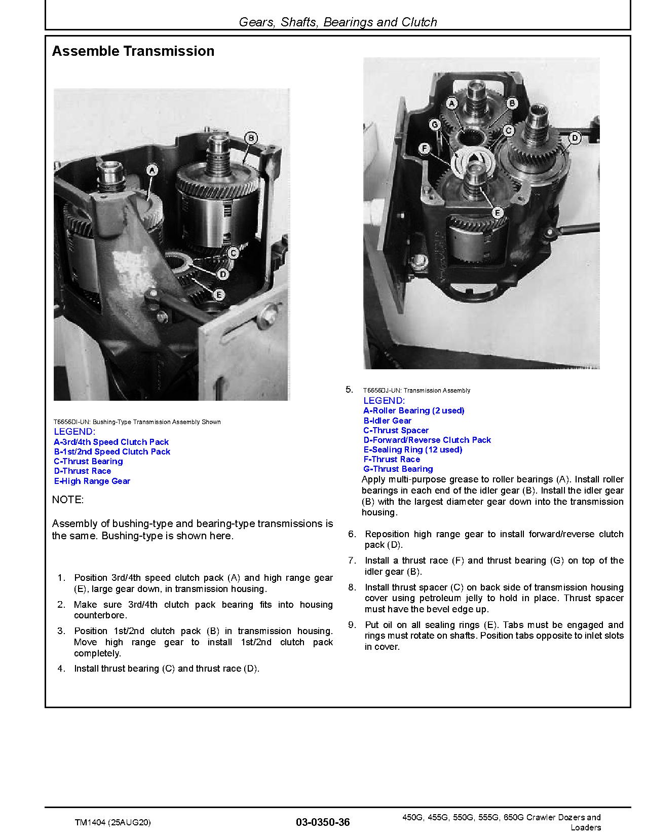 John Deere 450G 550G 650G Crawler Dozers 455G 555G Crawler Loaders Repair Manual TM1404 (2)