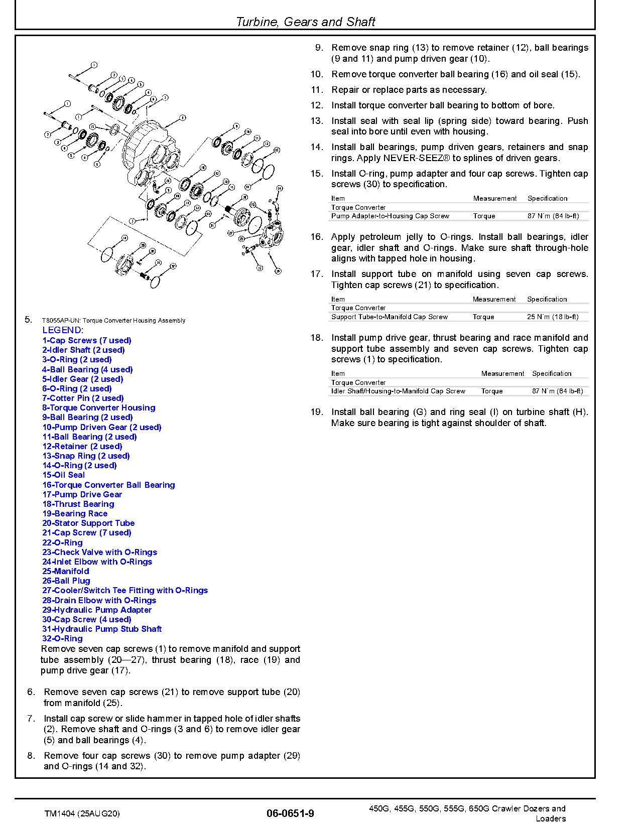 John Deere 450G 550G 650G Crawler Dozers 455G 555G Crawler Loaders Repair Manual TM1404 (4)